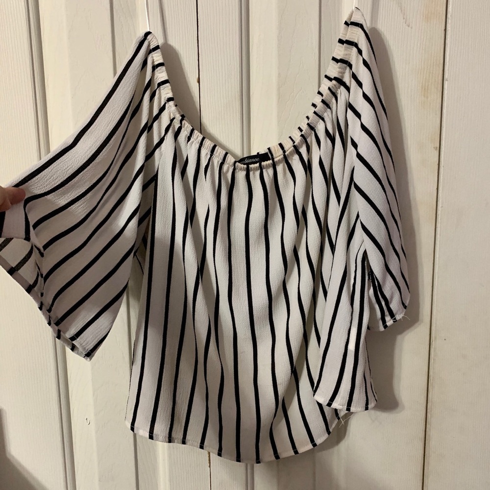 White and navy stripe off the shoulder !